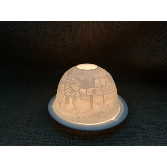 Lithopane Fairy Light Snowmen Angels Christmas Winter Scene by Seagull - Picture 8 of 16